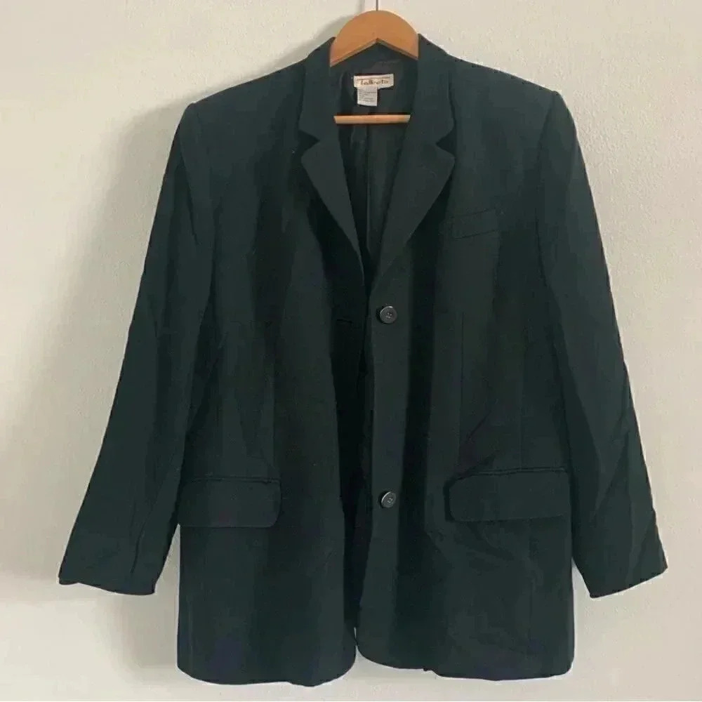 Talbots vintage 90s wool blend blazer black 2 button sz 16 boxy chunky